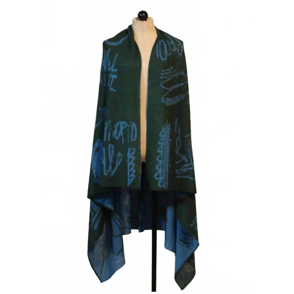 NEW MOYURU women's reversible abstract print stole wrap in silver/black